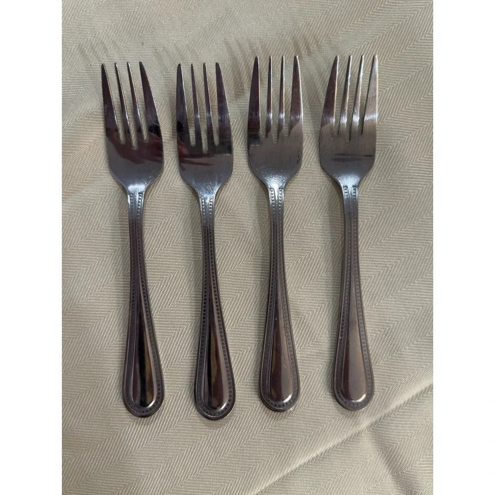 10 Strawberry Street Beaded Edge Salad Forks Set of 4 Stainless Steel